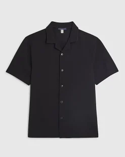 Black Regular Fit Textured Revere Shirt
