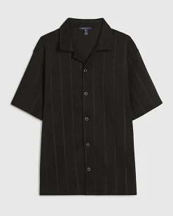 Black Regular Fit Textured Stripe Shirt