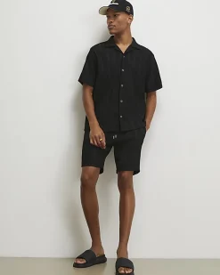 Black Regular Fit Textured Stripe Shirt