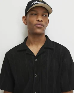Black Regular Fit Textured Stripe Shirt