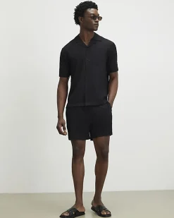 Black Regular Fit Textured Shirt & Short Set