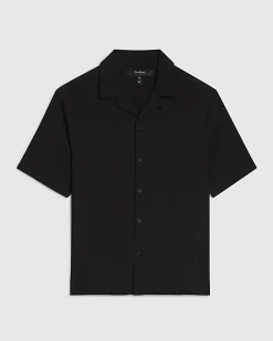 Black Regular Fit Textured Revere Shirt