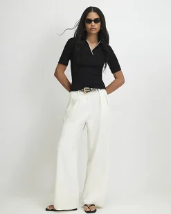 Black Ribbed Polo Top