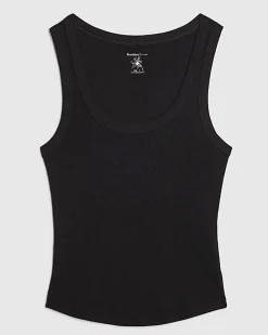 Black Ribbed Scoop Neck Vest Top