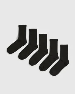 Black Ribbed Tube Pack Of 5 Socks