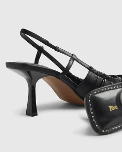 Black Ruched Bow Slingback Court Heels