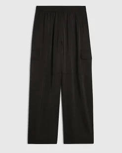 Black Satin Cargo Trousers