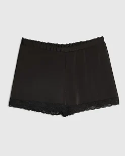 Black Satin Lace Trim Shorts