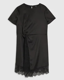 Black Satin Twist Side Mini Dress