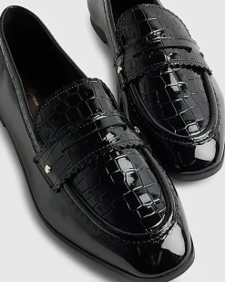 Black Scallop Edge Patent Loafers