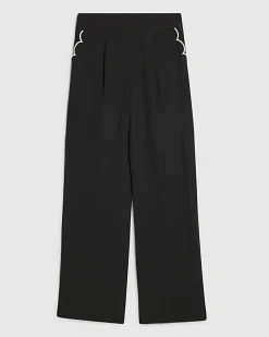 Black Scallop Trim Wide Leg Trousers