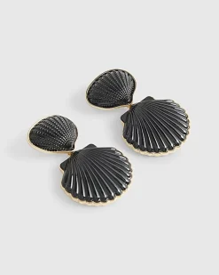 Black Seashell Drop Earrings