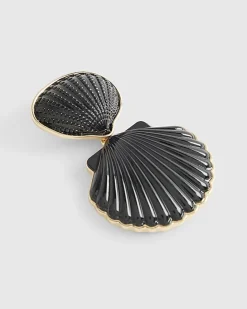 Black Seashell Drop Earrings