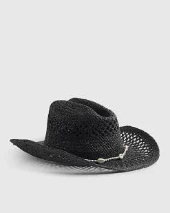 Black Shell Band Raffia Hat