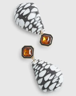 Black Shell Stone Drop Earrings