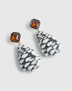 Black Shell Stone Drop Earrings