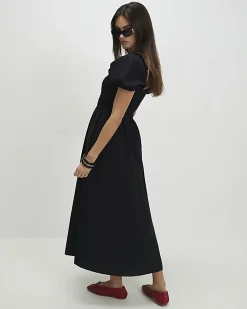 Black Shirred Midi dress