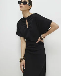 Black Short Angel Sleeve Cut Out Dress