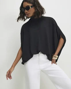 Black Short Sleeve Cosy Cape Top
