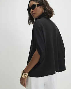 Black Short Sleeve Cosy Cape Top
