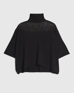 Black Short Sleeve Cosy Mesh Cape Top
