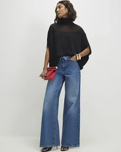 Black Short Sleeve Cosy Mesh Cape Top