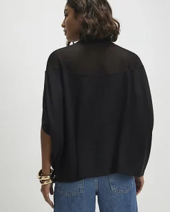 Black Short Sleeve Cosy Mesh Cape Top