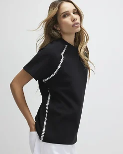 Black Short Sleeve Cosy Whipstitch T-shirt