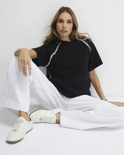 Black Short Sleeve Cosy Whipstitch T-shirt