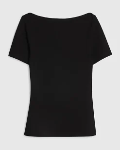 Black Short Sleeve Cotton Boat Neck Top