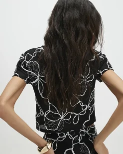 Black Short Sleeve Embroidered T-Shirt