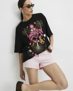 Black Short Sleeve Printed T-Shirt