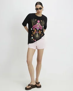 Black Short Sleeve Printed T-Shirt
