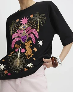 Black Short Sleeve Printed T-Shirt