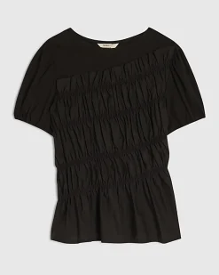 Black Short Sleeve Shirred Top