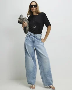 Black Short Sleeve Shoulder Pad Bodysuit