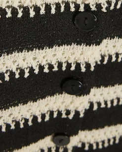 Black Short Sleeve Striped Crochet Shirt