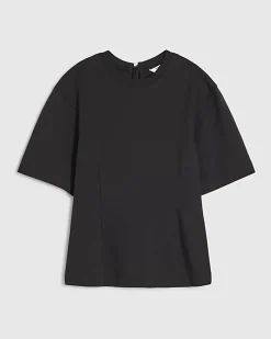 Black Short Sleeve Tie Back Seamed Top