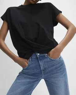 Black Short Sleeve Twist Front T-shirt