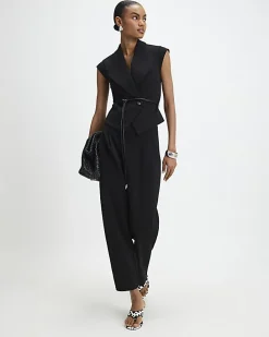 Black Sleeveless Belted Waistcoat