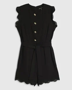 Black Sleeveless Button Detail Playsuit