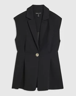 Black Sleeveless Cinched Waist Blazer