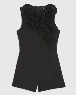 Black Sleeveless 3D Plisse Ruffle Playsuit