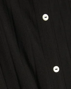 Black Sleeveless Ribbed Button Midi Dress