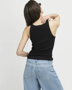 Black Sleeveless Ribbed Tank Top