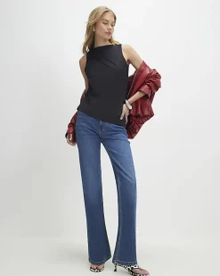 Black Sleeveless Slash Neck Top
