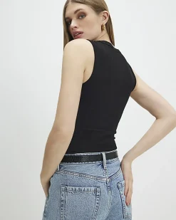 Black Sleeveless Wide Ribbed Tank Top