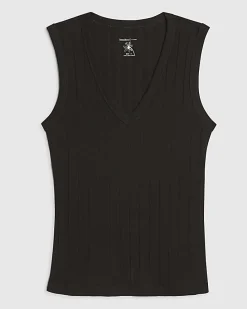 Black Sleeveless Wide Ribbed Tank Top