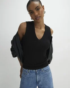 Black Sleeveless Wide Ribbed Tank Top