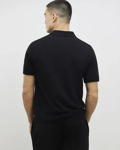 Black Slim Fit Essential Knit Polo Shirt